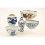 Chinese Export porcelain, including a blue and white bowl, decorated with auspicious objects,