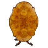 Victorian burr walnut pedestal breakfast table, circa 1850,