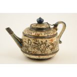 Doulton Lambeth stoneware lidded teapot, decorated by Hannah Barlow, dated 1878,