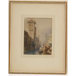 Samuel Prout (1783-1852), Busy canal scene, Venice, watercolour,