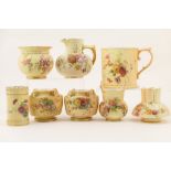 Small selection of Royal Worcester peach ground and ivory ground ornamental items including large