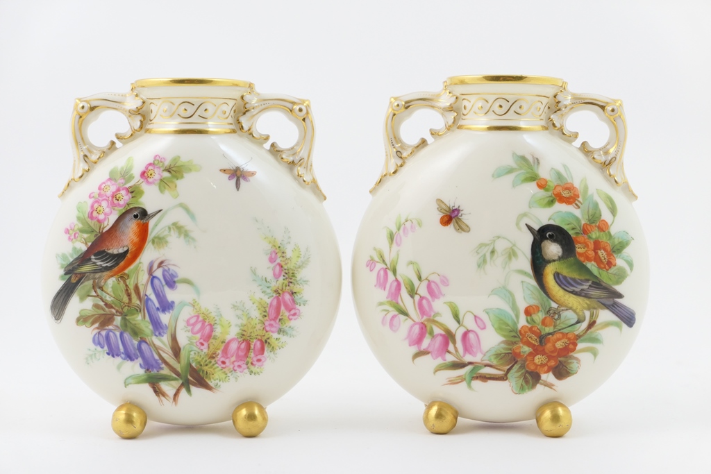 Pair of Royal Worcester moon flasks, circa 1877,