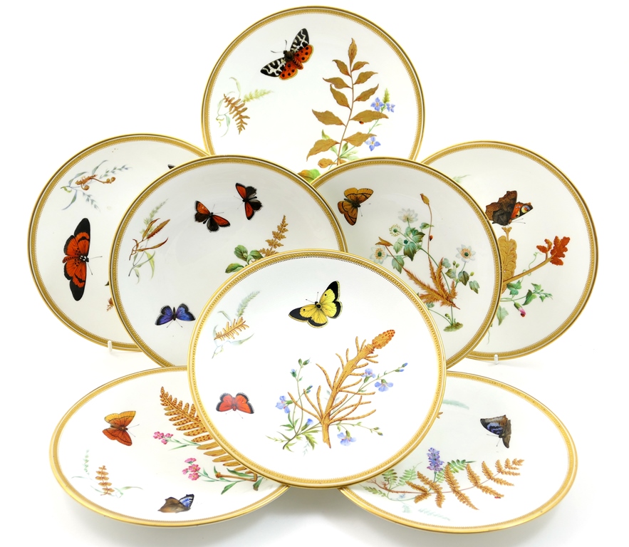 Eleven Royal Worcester lepidoptery dessert plates, circa 1870-90,