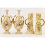 Pair of Royal Worcester peach ground jugs, circa 1896,