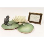 Royal Worcester model of a moorhen chick and water lily, circa 1964,