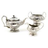 George IV silver three piece tea service, maker probably Henry Holland, London 1824/5,