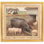 William Gunning King (1859-1940), The Good Mother, a black sow and her adopted family,