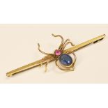 9ct gold gem set spider bar brooch,