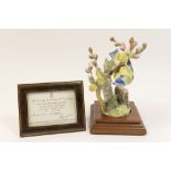 Royal Worcester model of a blue tit and pussy willow, circa 1964,