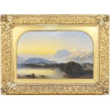 English School (mid 19th Century), Sunset over the lakes, oil on canvas,