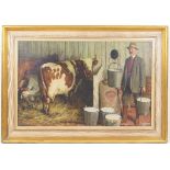 William Gunning King (1859-1940), Milking Time, a farmer weighing pails of milk,