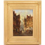 Felice Auguste Rezia (active 1857-1907), A busy street scene, possibly Rouen, signed oil on canvas,