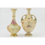 Royal Worcester peach ground twin handled vase, circa 1895,