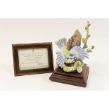 Royal Worcester model of a blue tit and pussy willow, circa 1964,