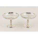 Pair of George V silver pedestal bonbon dishes, Birmingham 1910, pedestal form with pierced edge,