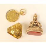 Late Victorian 9ct gold triform toggle, Birmingham 1896, with foliate engraved decoration,