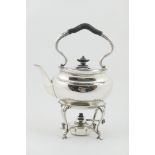 Victorian silver plated spirit kettle on stand, circa 1900, plain form with egg and dart borders,