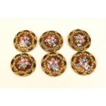 Set of six French floral enamelled buttons, circa 1900,