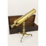 Edward Nairne (1726-1806) brass celestial telescope, circa 1790, having a 49cm main barrel, 8.
