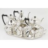 George V silver plated six piece tea service, by Gladwin & Co.