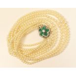 Cultured pearl multi-strand necklace, having five rows of graduated pearls, 2-7mm diameter,