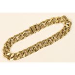 9ct gold heavy curb link bracelet, length 20cm, weight approx. 44.