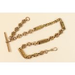 Victorian 9ct gold fancy link watch albert, pierced block links united by faceted chain links,