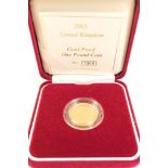 Elizabeth II gold proof £1 coin, 2005, numbered 1303/1500, weight approx. 19.