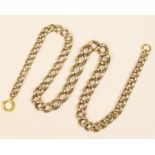 9ct gold graduated curb link watch chain, length 34cm, weight approx. 37.