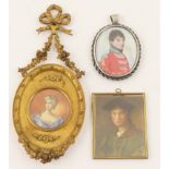 Early Victorian portrait miniature of a soldier in a red tunic, oval, 6.5cm x 5.