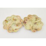 Two Royal Worcester peach ground hors d'oeuvres dishes, circa 1903 and 1907,