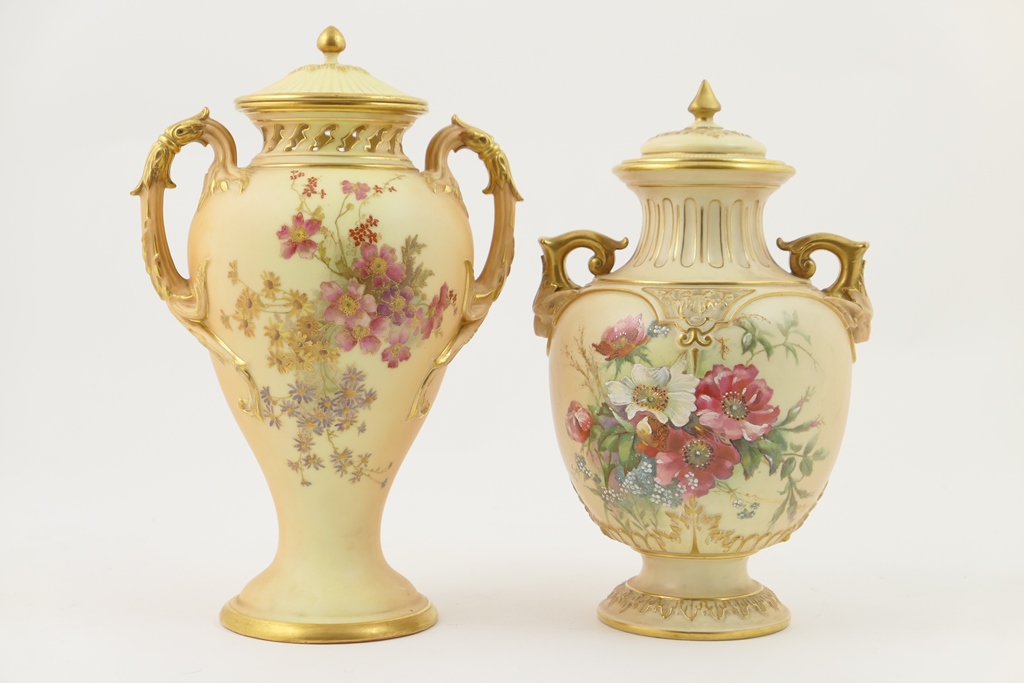 Royal Worcester peach ground pot pourri vase and cover, circa 1897,