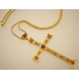 Fine Boodles 18ct gold and gem set cross form pendant necklace,