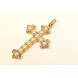 Victorian split pearl and diamond cross pendant, circa 1880,