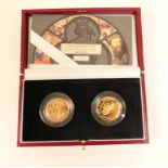 Elizabeth II Jersey gold proof two coin set, 2000, comprising UK sovereign and Jersey sovereign,