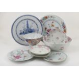 Mixed porcelains including English porcelain punch bowl, circa 1790,