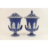 Pair of Wedgwood jasperware pot pourri covered urns, early 20th Century,