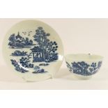 Worcester blue and white tea bowl and saucer, circa 1760,