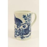 Worcester blue and white cylinder tankard, circa 1775, decorated with the parrot and fruit pattern,