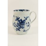 Worcester blue and white bell shaped tankard, circa 1760, decorated in the Mansfield pattern,