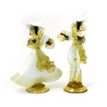 Pair of Murano hand worked glass figures, 20th Century, black faces and arms,