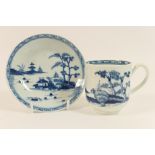 Worcester blue and white cup and saucer, circa 1760,