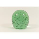 Nailsea green glass dump, ovoid form internally decorated with a myriad of bubbles,