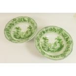 Pair of Thomas Dimmock & Co. Neapolitan pattern wash bowls, in green print, 35.