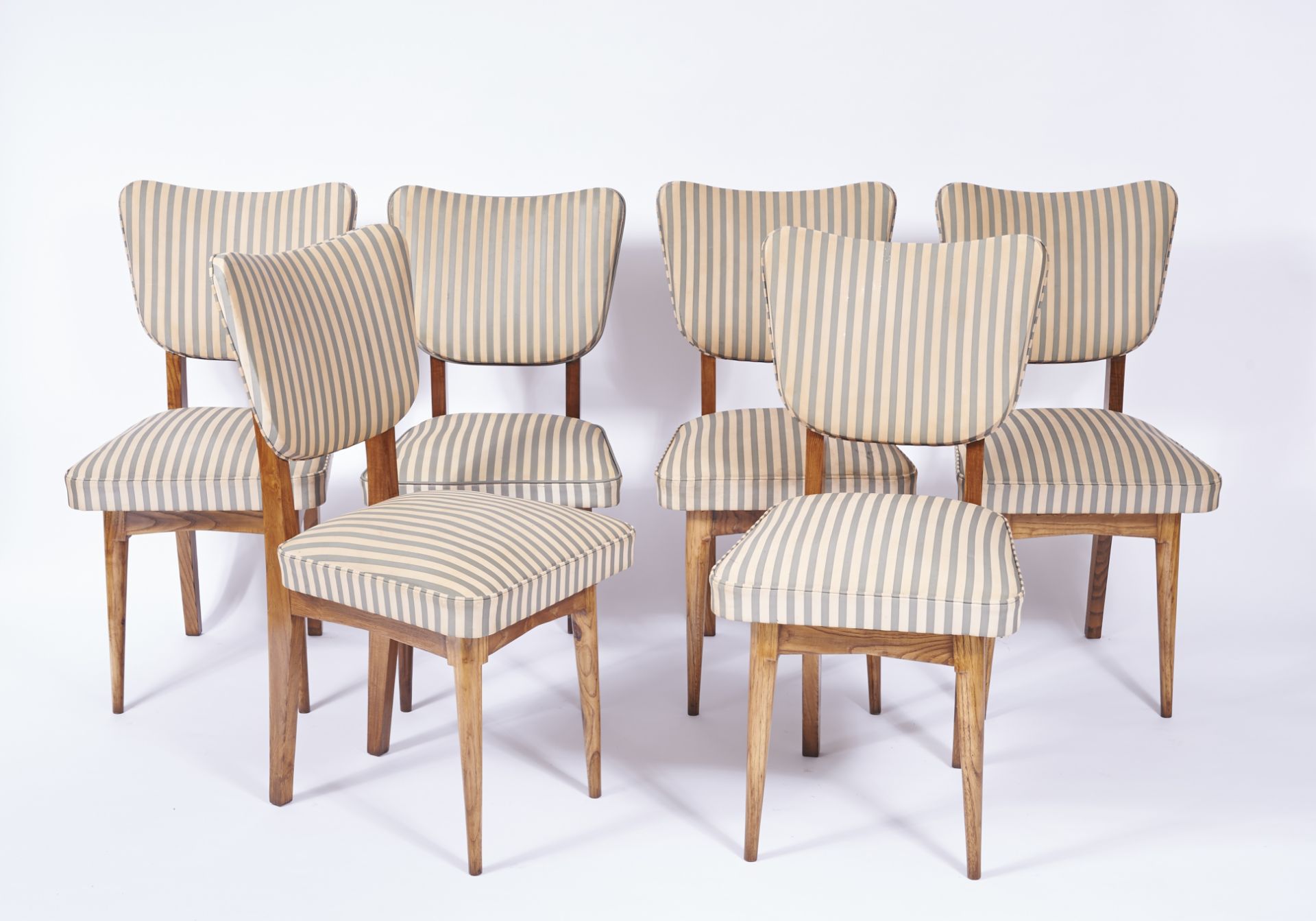 A Set of Six Chairs exotic wood upholstered backs and seats Portuguese 20th C. (the 50s) signs of