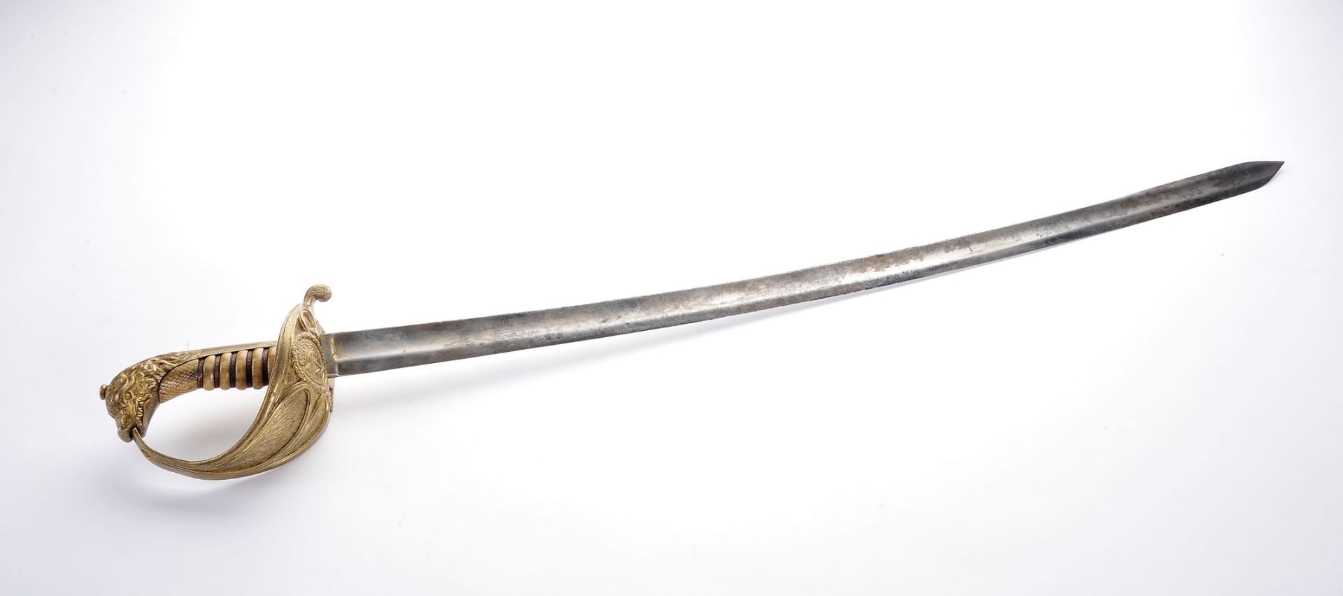 A Sword of High Ranking Officer of the Portuguese Navy, steel, brass, horn and leather, blade