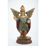 St. Michael the Archangel, polychrome and gilt teak sculpture, Indo-Portuguese, 18th C. (2nd