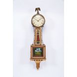 A Banjo Clock, mahogany and other woods case, painted glass and brass, clock with one day-