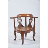 A Corner Chair, D. José I, King of Portugal (1750-1777), carved walnut, straw seat, Portuguese,