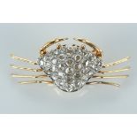 A Brooch "Crab", 800/1000 gold and 500/1000 platinum, set with rose cut diamonds, Portuguese, Lisbon